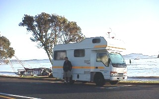 Dave in front of the campervan in the Bay of Islands