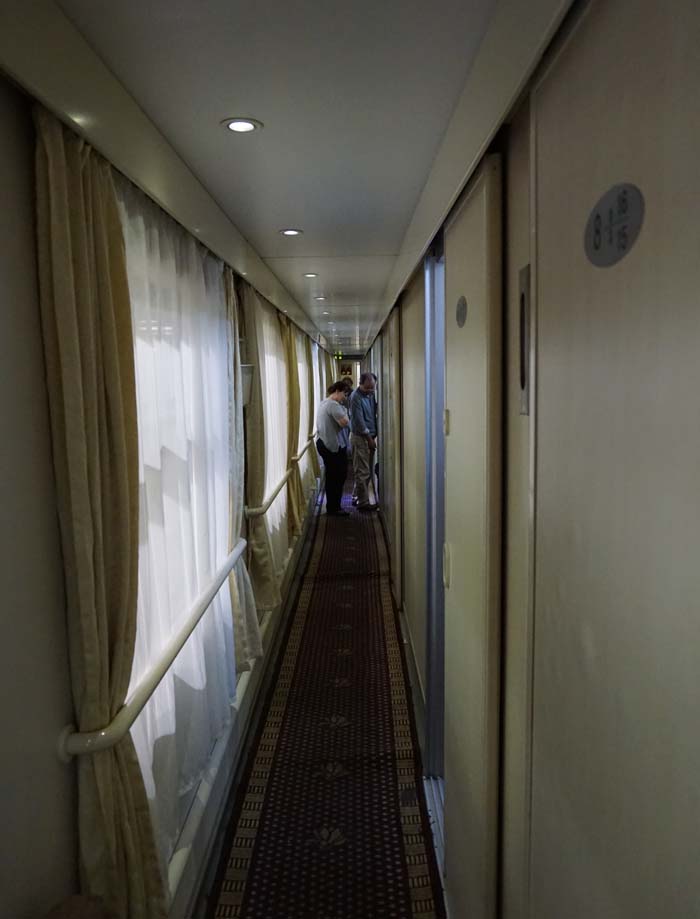Hallway on first class carriage on overnight train Hong Kong to Shanghai.