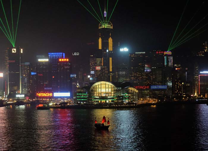 View of the light show from our room at the Hong Kong YMCA