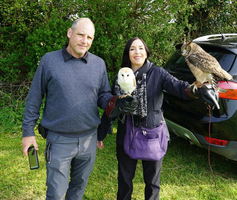 David and Kristina with owls.