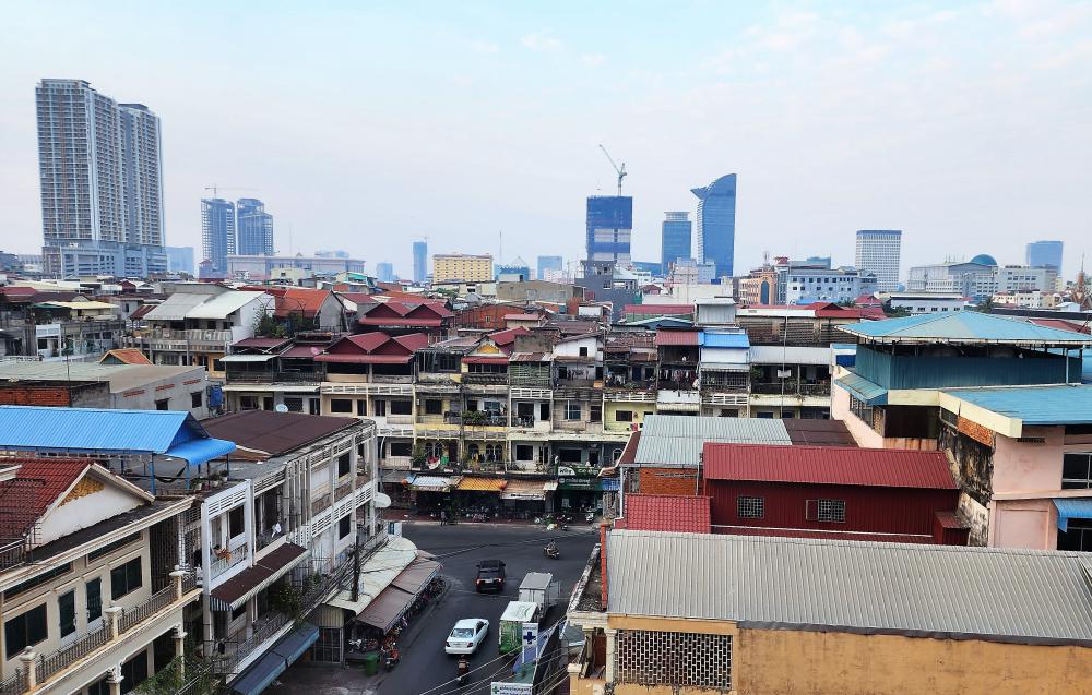Phnom Penh skyline during the day. View from Hotel G Mekong room.