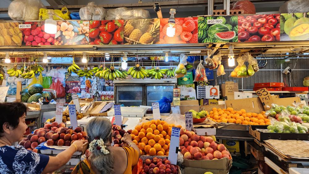Produce stall in the Tekka Market in Little India Singapore